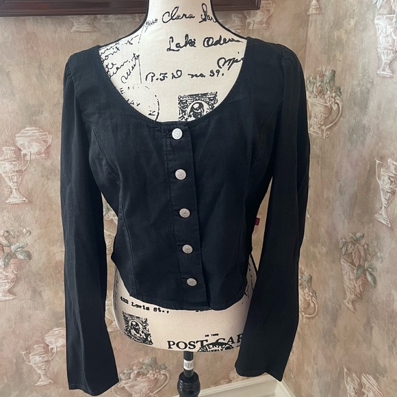 LEVIS DARYN CORSET STYLE DENIM TOP LARGE BLACK - Picture 6 of 8